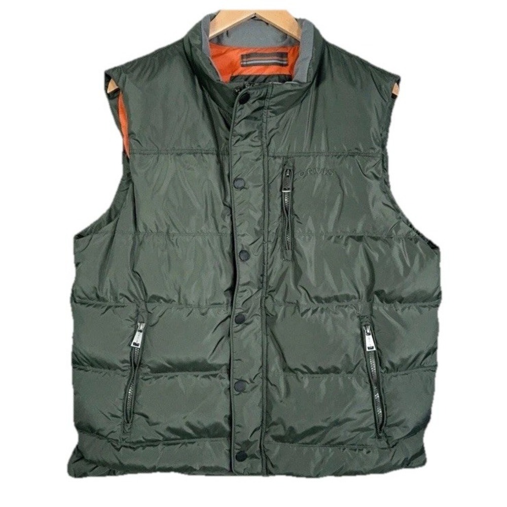 Orvis Puffer Vest Men XXL Olive Green Duck down Feather Quilted Full Zip Essex